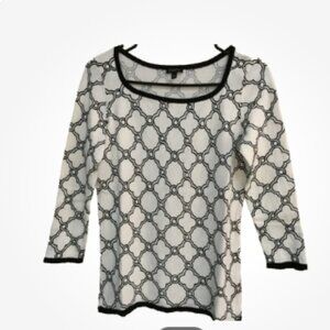 Talbots Women Size XS Pullover Sweater Top Black  White 3/4 Sleeves Cotton Blend